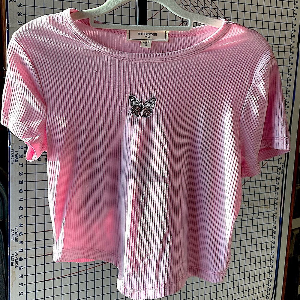 No comment NY-LA pink cute butterfly shirt Size Juniors Medium - Picture 1 of 6
